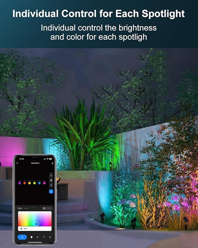 Ligency Spotlight Outdoor Smart Low Voltage Landscape Lights 4 Pack Outdoor Spot Lights IP65 Waterproof RGBW Color Changing Spotlights for Yard Garden 40Ft