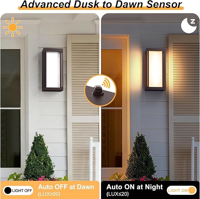 Dusk to Dawn Outdoor Wall Sconce 3000K LED Outdoor Wall Lights Fixture for Patio Waterproof Wall Mount Outside Light 14.5in Bronze Outdoor Lanterns for Porch Door 1 Pack
