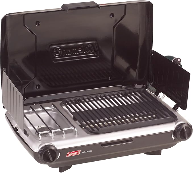 Coleman Tabletop 2-in-1 Camping Grill/Stove 2-Burner Propane Grill &amp Stove with Adjustable Burners &amp 20000 BTUs of Power Great for Camping Tailgating Grilling