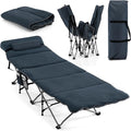 Tangkula Camping Cot for Adults Folding Sleeping Cot with Removable Mattress Pillow Side Pocket Portable Indoor Outdoor Cot Bed with Carry Bags for Travel Camp Office Home (Blue)