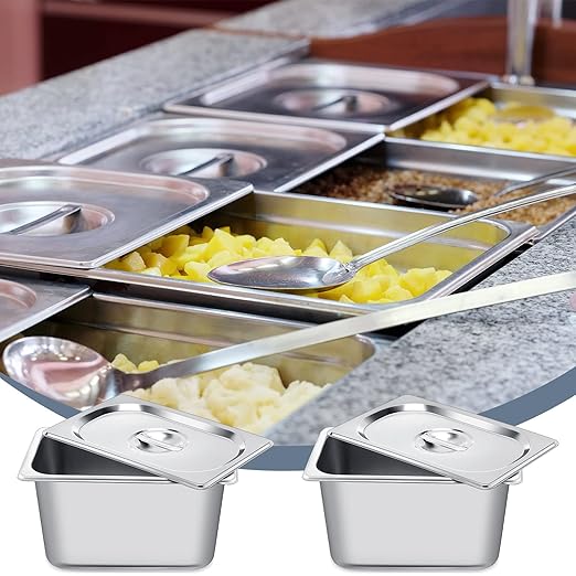 8 Pack Stainless Steam Hotel Pan 6 Deep Steam Table Pan with Lid 0.8 mm Thick Stainless Steel Restaurant Anti Clogging Steamer for Party Restaurant Hotel(1/4 Size)