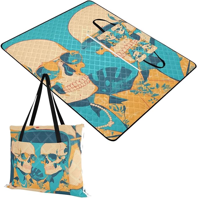 KLL Cool Human Skulls Orange Green Leaves Waterproof Picnic Essentials Large Hiking Beach Picnic for Adults Spring Gifts tapete para picnic