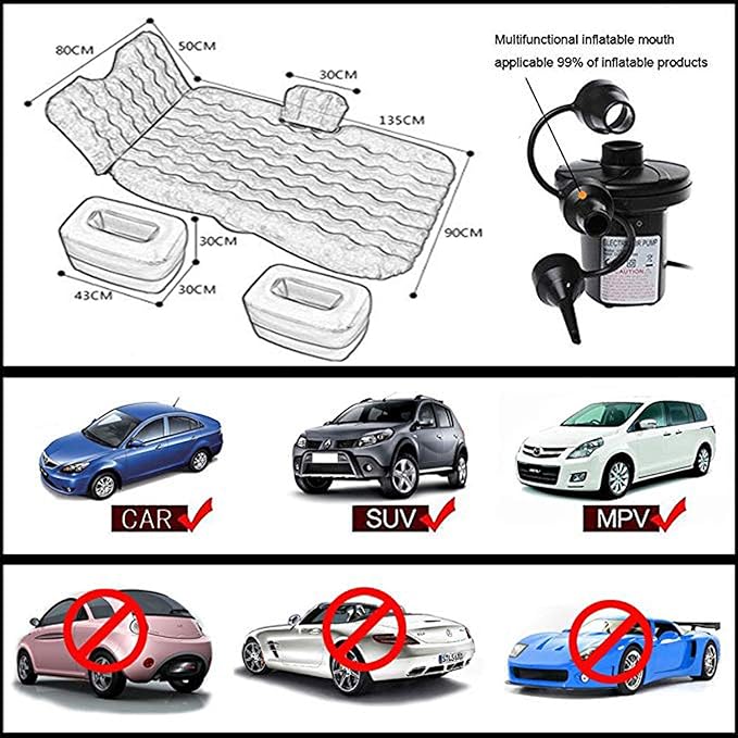 Inflatable Car Air Mattress Back Seat Bed with Air PumpThickened Portable Car Travel Sleeping Camping Air Mattress Blow Up Bed for Car Universal SUV