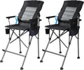 Extra Tall Folding Chairs for Adults 330lbs with Adjustable Backrest Portable Bar Height Foldable Director Chairs with Lumbar Support Comfortable with High Back and FootrestBlack2Pack