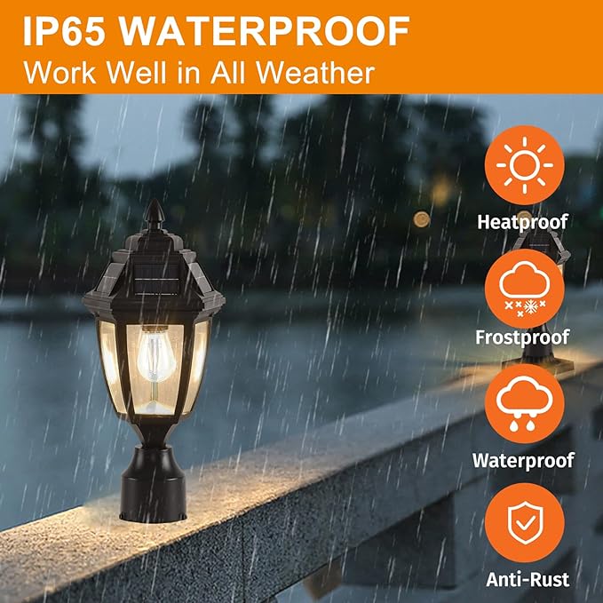 Solar Post Lights 2 Pack Motion Sensor Post Lantern Without Pier Mount Base Waterproof Solar Powered Pole Light Fixture for Patio Yard Garden