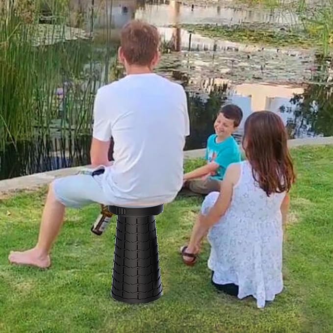 ALEVMOOM Collapsible Stool with Cushion Portable Telescoping More Sturdy Load Capacity 200kg Retractable Adjustable Camping Folding Stool for Outdoor Hiking BBQ Climb