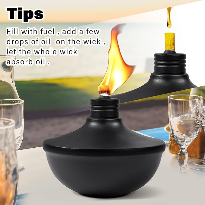 6-Pack Upgraded Tabletop Torches 24 oz Citronella Torch Lights Refillable Torch with Wicks Covers and Funnel Included - Ideal for Garden Patio Deck Yard Party Landscape
