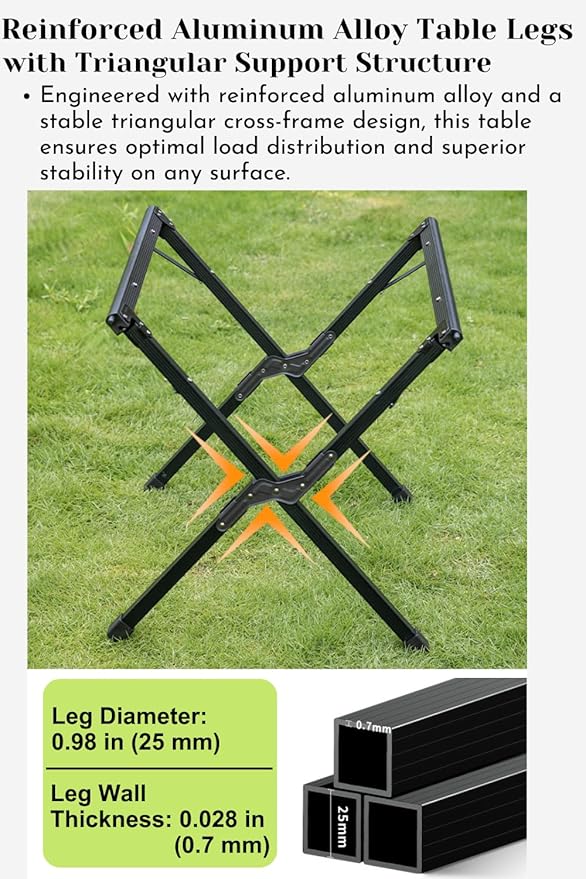 CAMPINGMOON Large Roll-Up Table L 63'' x W 31.5'' x H 24'' Aluminum Folding Portable Camping Outdoor Track Style Design Table BKT-160