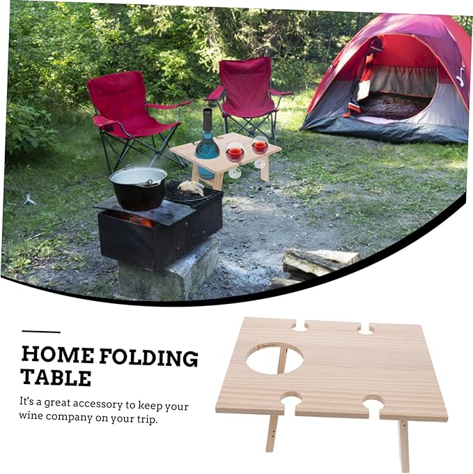 HANABASS Foldable Outdoor Wine Table Portable Beach Snack Table Wooden Design for Picnics and Parties
