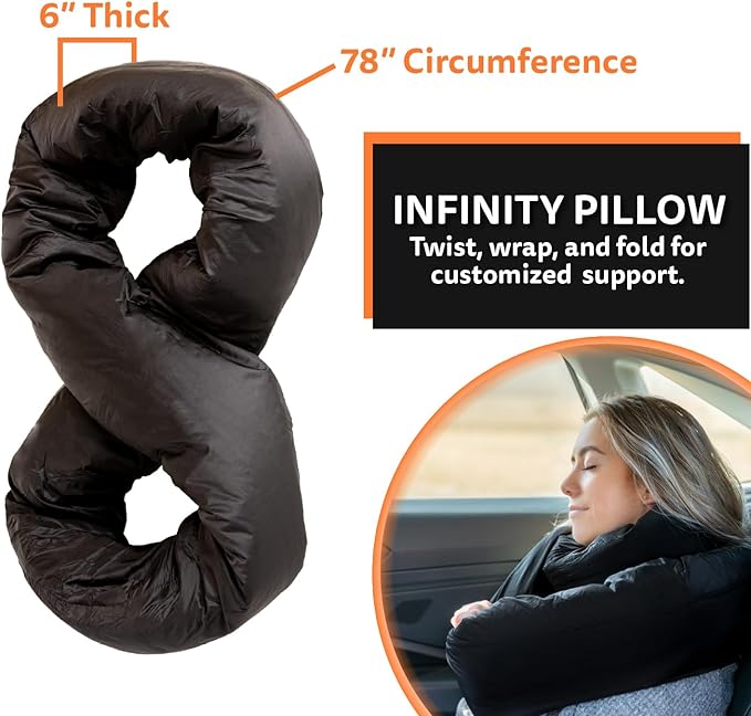 NAPRO Travel Pillow &amp Camping Blanket 3 in 1 Ripstop Nylon Infinity Pillow &amp Square Travel Pillow Cases with 82 X 54 Synthetic Down Filled Blanket/Poncho/Pillow Fill Adventure Black/Orang