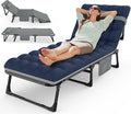 Suteck Folding Camping Cot Adjustable 5+2 Positions Reclining Portable Outdoor Cot Heavy Duty Sleeping Bed Cots w/Pillow Mat Carry Bag Chaise Lounge Chair for Home Office Nap Beach Pool Patio Travel