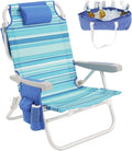 SUNNYFEEL Low Beach Chairs for Adults 5 Position Lay Flat Portable Folding Backpack Beach Chair Heavy Duty with Cooler Bag Cup Holder for Outdoor/Lawn/Picnic/Sand Foldable Camping Chair