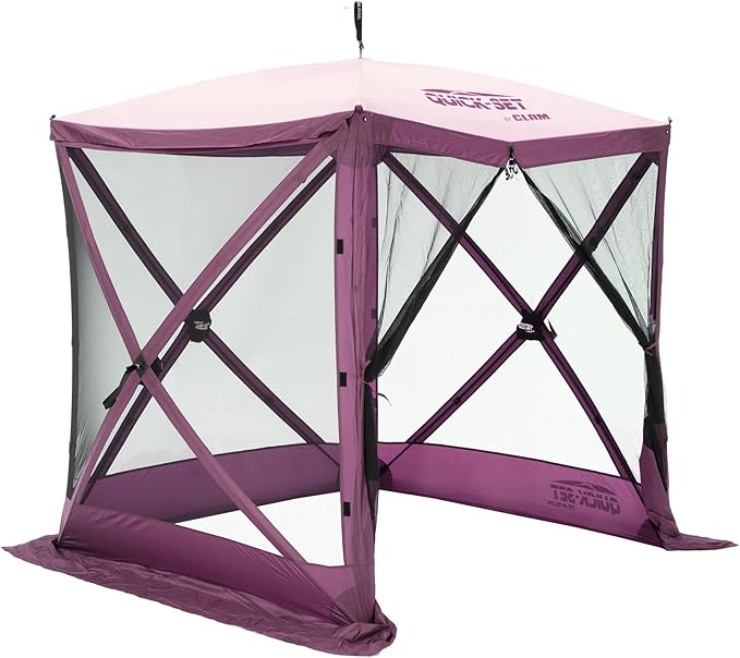 CLAM Pop-Up Screen Tent 6' x 6' Outdoor Camping Gazebo Portable 4-Sided Canopy with Ground Stakes &amp Carry Bag Traveler Plum