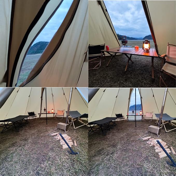 Tipi Hot Tent with Fire Retardant Stove Jack for Flue Pipes 5~8 Person Teepee Tents for Family Team Outdoor Backpacking Camping Hiking