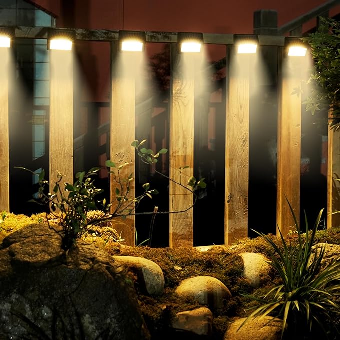 Bright Solar Fence Lights 12 Pack Outdoor Step Lights IP65 Waterproof 3000K Warm-White Dusk to Dawn Outdoor Lighting with 6 LED for Wall Garage Patio Exterior Porch