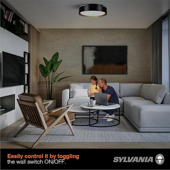 Sylvania 13 Flushmount Ceiling Light Luminaire 42.5W 5 CCT 2700/3000/3500/4000/5000K Dimmable 1400 LMS Black/White - 1 Pack (63470)