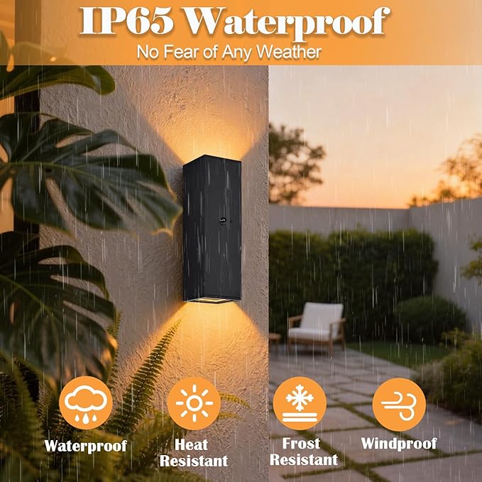 wowlite Motion Sensor Outdoor Wall Lights Dusk to Dawn Outdoor Lighting with E26 Bulbs Included 3 Lighting Modes Black Exterior Lighting Fixtures Aluminum Outside Lights for House Porch Yard 2 Pack