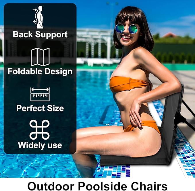 2 Pack Foldable Seat for Poolside Chairs Portable Outdoor Poolside Chairs for Edge of Pool Beach Chair SwimmingPool Accessories Pool Seats for EdgeBeach Camping Picnic Lawn Accessories-Black