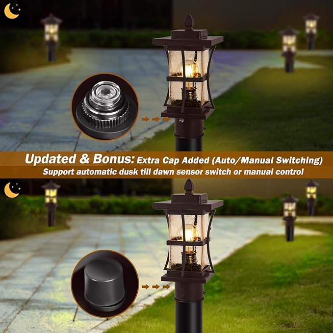 Dusk to Dawn Bronze Outdoor Post Light Fixtures with Pier Mount Base 2 Packs Outdoor Pole Lighting Waterproof Pillar Lantern Farmhouse Outside Column with Seeded Glass for Pathway Garden Patio