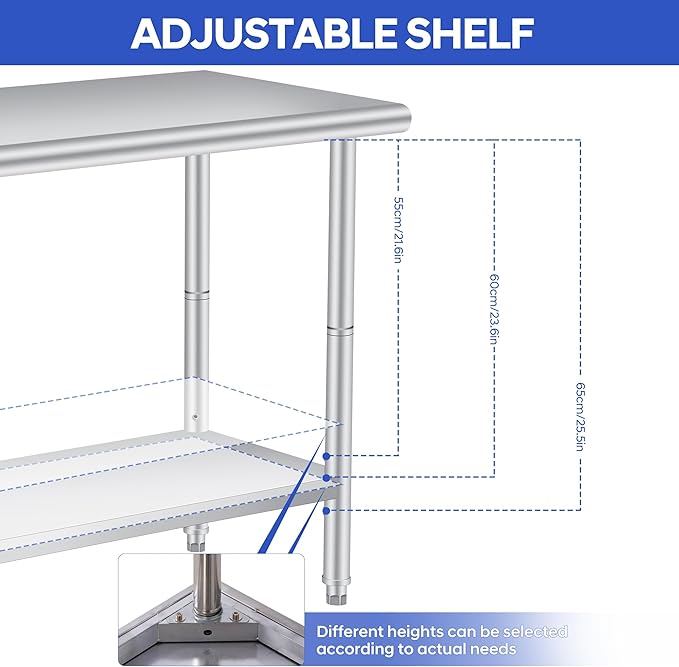 36 x 24 Inch Stainless Steel Prep Table Commercial Worktables &amp Workstations with Adjustable Undershelf Heavy Duty Kitchen Island for Restaurant Kitchen Laundry