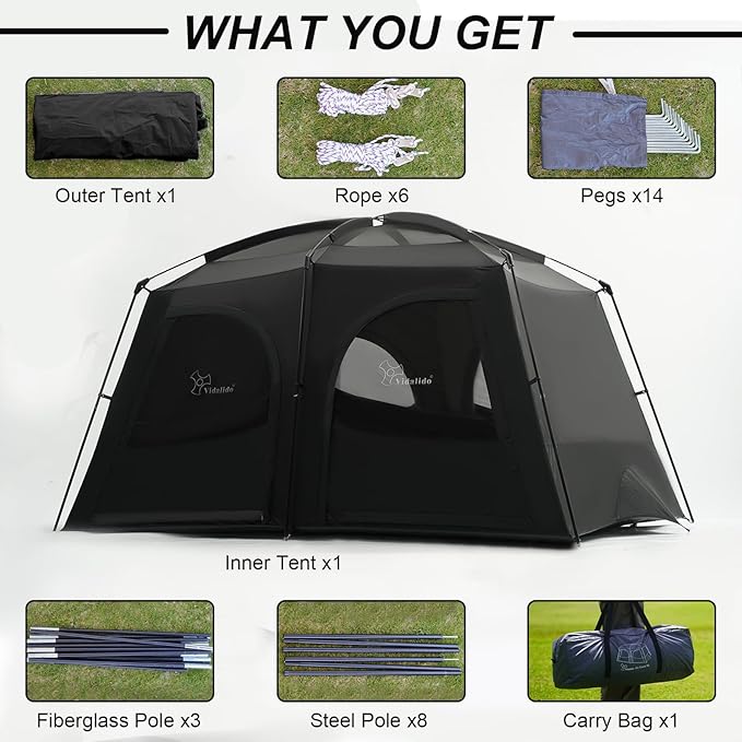 Vidalido Tents6-8 Person Camping Tent with Extended Vestibule2 Room Weather Resistant Family TentsEasy Install Waterproof Outdoor Tent for Backpacking and Camping Hiking