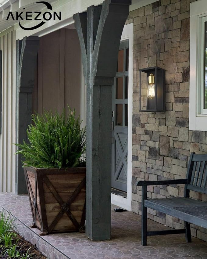 Outdoor Wall Light Exterior Lighting Fixtures Porch Light Wall Mount Lantern Sconce Matte Black &amp Brass Finish with Clear Glass Modern Wall Light for Front Door Garage 1 Pack