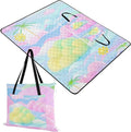 Outdoor Blanket Packable Beach Waterproof Blanket for Family Concert Blankets Cartoon Cute Blue Pink Flowers 60x80in