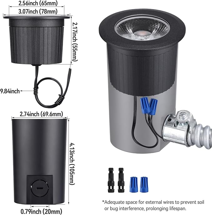 LEONLITE 12-Pack 3W 5CCT Well Lights Landscape LED In Ground 12-24V AC/DC Low Voltage CRI90 IP67 Inground Well Lights Outdoor Black Aluminum Housing Embedded Parts Included