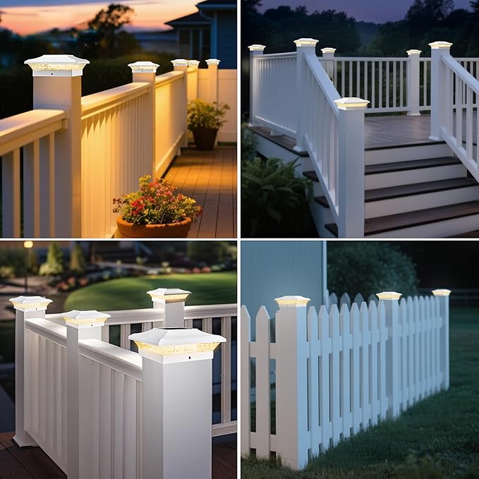T-SUN 4x4 Solar Post Cap Lights Outdoor 24 Pack Warm White LED Fence Post Solar Lights Fit for 4x4 Vinyl Posts Waterproof Deck Light Solar Powered for Garden Patio Gate Porch