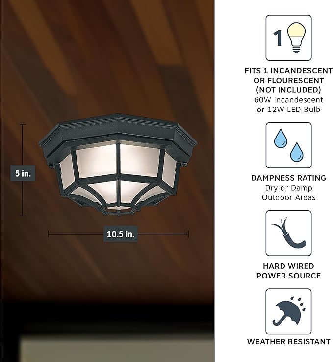 Designers Fountain 2067-BK Builder Cast Outdoor Flush Mount Ceiling Light 10.5 in W Black