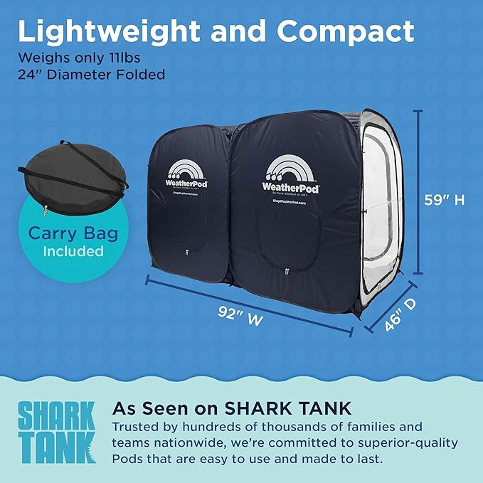 WeatherPod® The Original Shark Tank Side-by-Side™ 2-4 Person Pop-Up Pod - Stay Warm Dry and Out of The Sun - Weather Pod for Sports Rain or Wind - Simple to Set Up and Tear Down