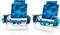 Backpack Beach Chair 5 Position Adjustable Camping Chairs with Head Pillow Cooler Bag Towel Bar Cup Holders Portable 2-Pack Folding Beach Chairs for Adults (Without Table Coconut Tree)