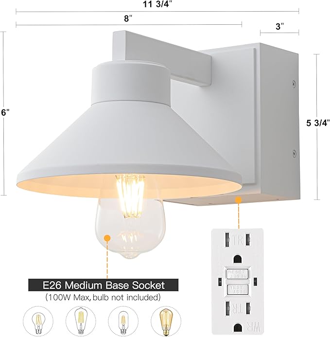 c cattleya Outdoor Wall Sconce with Outlet GFCI Matte White Waterproof Anti-Rust Aluminum Exterior Barn Lighting Wall Mount Front Porch Light with Outlet