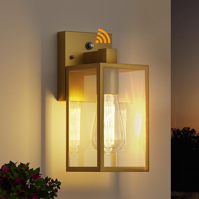 WIHTU Gold Dusk to Dawn Porch Lights Exterior Lighting Fixtures for House Waterproof Outdoor Wall Lights Wall Sconce Lamp Anti Rust Coach Lights for Doorway Garage