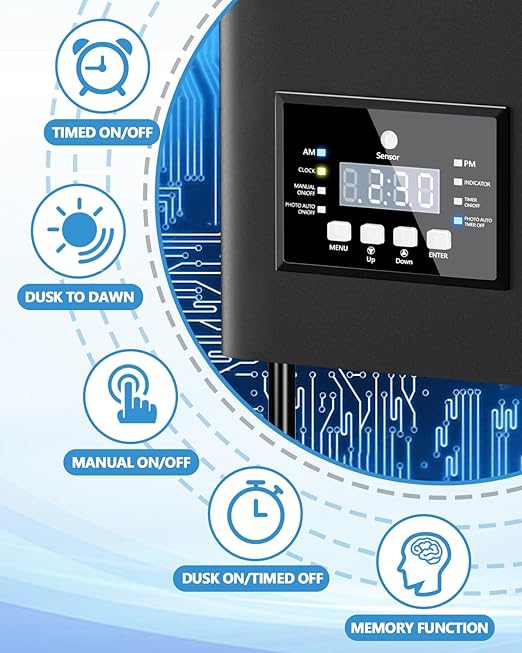HIBOITEC 200W Low Voltage Landscape Transformer Outdoor Lighting Transformer with Photocell Sensor and Timer 120V AC to 12V/15V AC Weatherproof Transformers for Landscape Lighting Path Lights