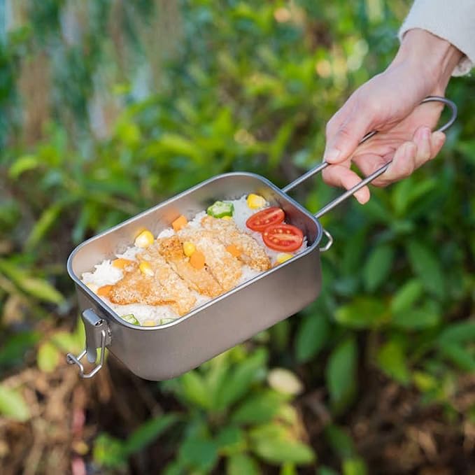800ml Titanium Lunch Box Leak-Proof Lid &amp Folding Handle Camping Cookware Lightweight Outdoor Cooking Pan for Backpacking Hiking Picnic &amp Travel RT037T