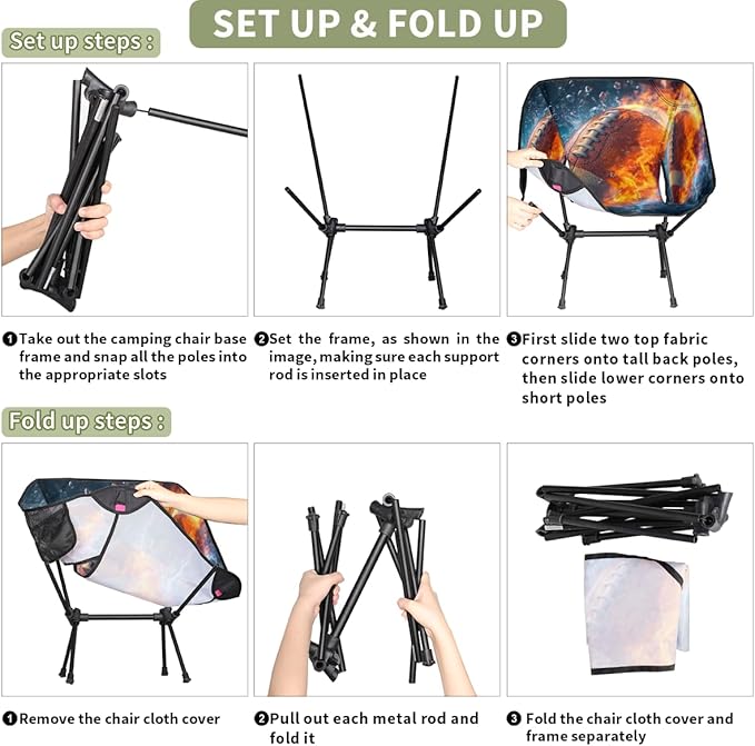 Rugby Camping Chair Folding Backpacking Chair Ball Sports Portable Lightweight Outdoor Chairs with Side Pockets for Hiking Beach Picnic