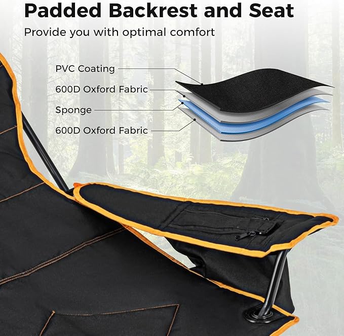 KOTEK Reclining Camping Chair Portable Camp Chair with Removable Footrest Adjustable Backrest Cup Holder Cooler Bag &amp Carry Bag Folding Lawn Chair for Adults Outdoor Activities (1)