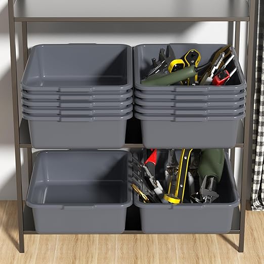 Readsky 12 Packs 13 L Plastic Commercial Bus Tub Plastic Restaurant Dish Washing Box Gray