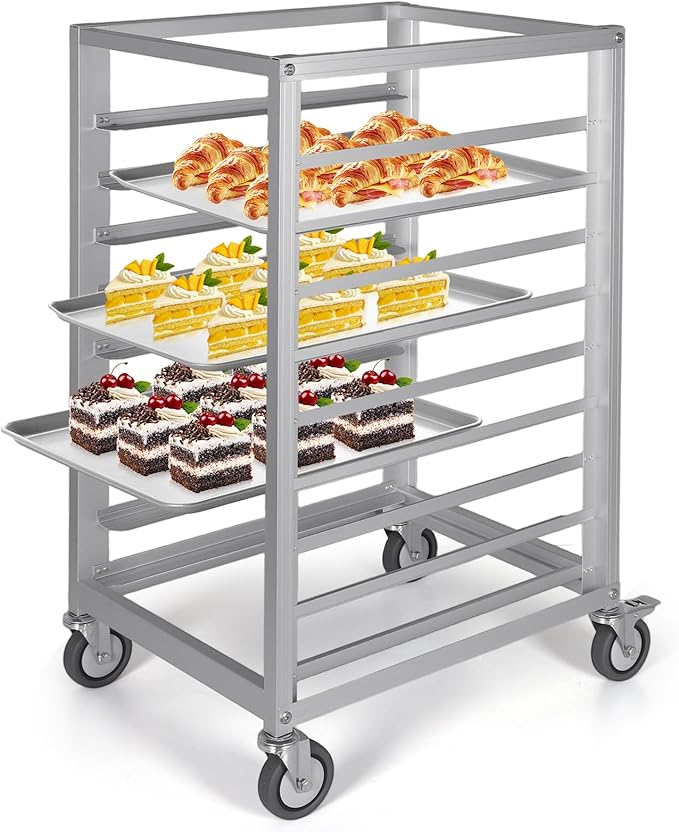 9 Tier 3 Inch Spacing Aluminium Home Commercial Kitchen Bakery Cooling Rack with Brake Wheels Commercial Bun Pan Bakery Rack for Restaurant Cafeteria Pizzeria