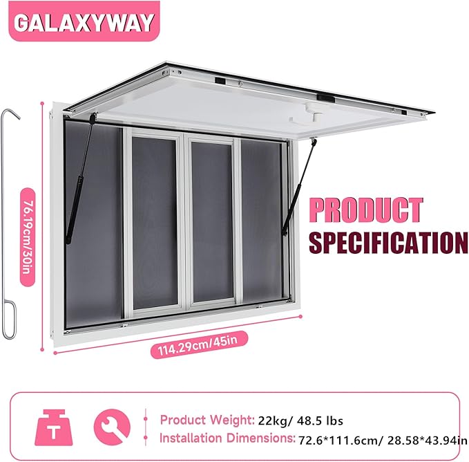 Aluminum Alloy Food Truck Window - 45 x 30 inch Concession Stand Serving Window for Food Truck Concession Trailers with 4 Screens