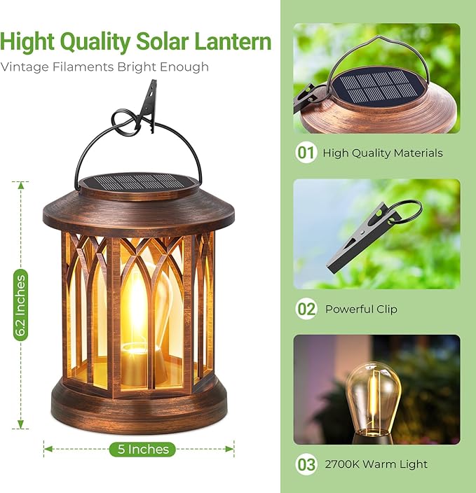WdtPro Solar Lanterns Outdoor Hanging 4 Pack Upgraded Bright Solar Lantern Lights Outdoor Waterproof Solar Powered Lantern Over 12Hrs for Outside Garden Yard Patio Decor (Copper)