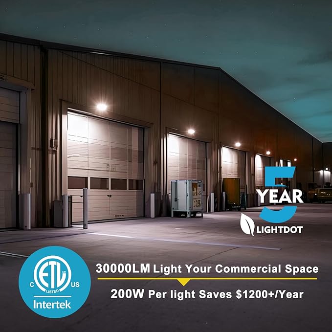 Lightdot 6Pack 200W LED Wall Pack Lights 100-277v Dusk to Dawn Photocell | 30000Lm(150Lm/W) 5000K IP65 Outdoor Flood Lighting for YardWarehouseFactoryBuildingGarage ETL(Height:15~30ft)