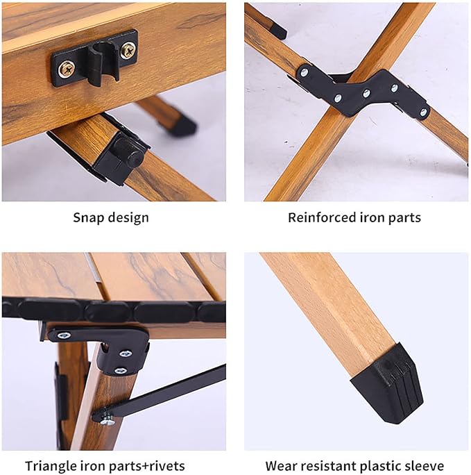 BK&ampMF Outdoor Folding Camping TableWooden Small Backpacking TablePicnic Camping Table Ultralight Side Table with Carry Bag for Cooking PicnicA61x117x45cm(24x46x18inch)