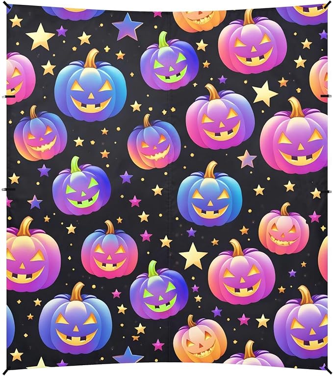 ALAZA Halloween Rainbow Pumpkin Cute Beach Tent Sun Shelter UPF50+ Protection Beach Shade Canopy w/ 4 Sandbags for Outdoor Camping Fishing Backyard Fun Picnic 10x9 ft