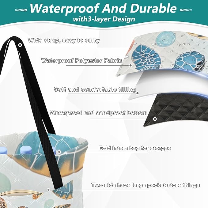 KLL Blue Red Turtle Waterproof Beach Accessories Packable Camping Party Foldable Mat for Grass Couples Gift esterillas de playa