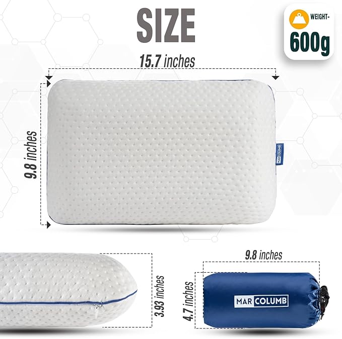 Travel &amp Camping Comfortable Memory Foam Pillow – Easy to Carry Portable Bag – Temperature Regulating Pillow Case - Perfect for Travelling (White)