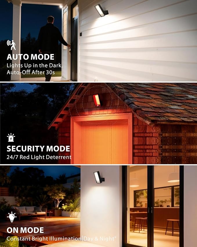 Battery Motion Sensor Light Outdoor 600LM High Brightness Wall Light with Remote &amp Type-C 10000mAh 120-Day Battery 3 Modes &amp Red Alert IP65 Waterproof for Porch Garage Yard (Black 2 Pack)