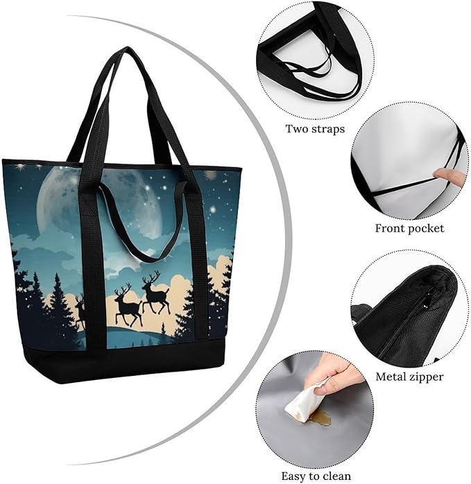 Insulated Shopping BagLarge Reusable Cooler Bags Christmas Winter Printed Foldable Shopping BagTravel Waterproof Shoulder Bag