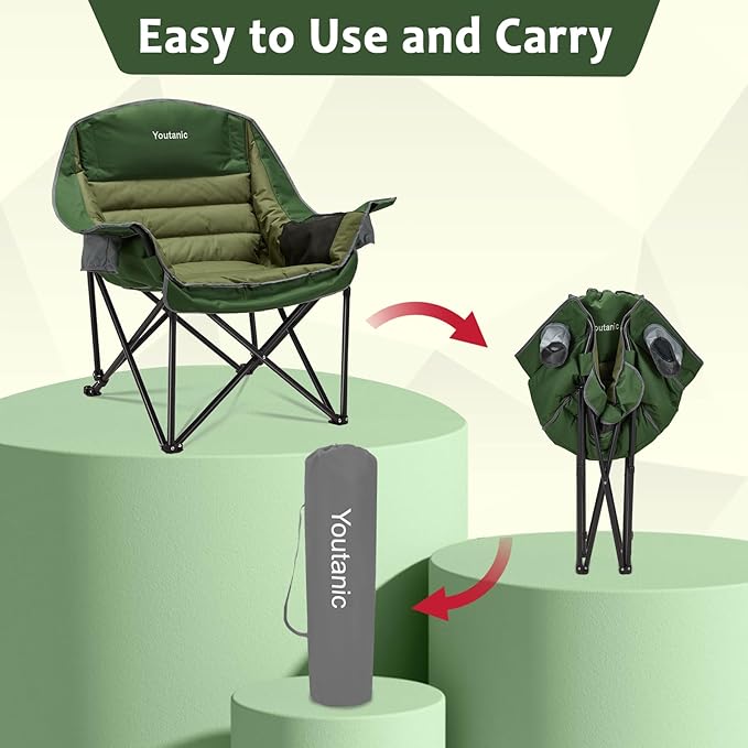 Oversized Camping Chair Portable Folding Camping Chairs with Side Pocket Cup Holder and Carry Bag Heavy Duty Outdoor Camping Chairs for Adults Fishing Sports Trip up to 400lbs Style 2